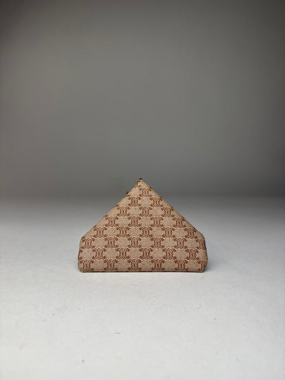 Vintage Celine Paris Leather Triomphe Monogram Card Holder / Purse  Beige