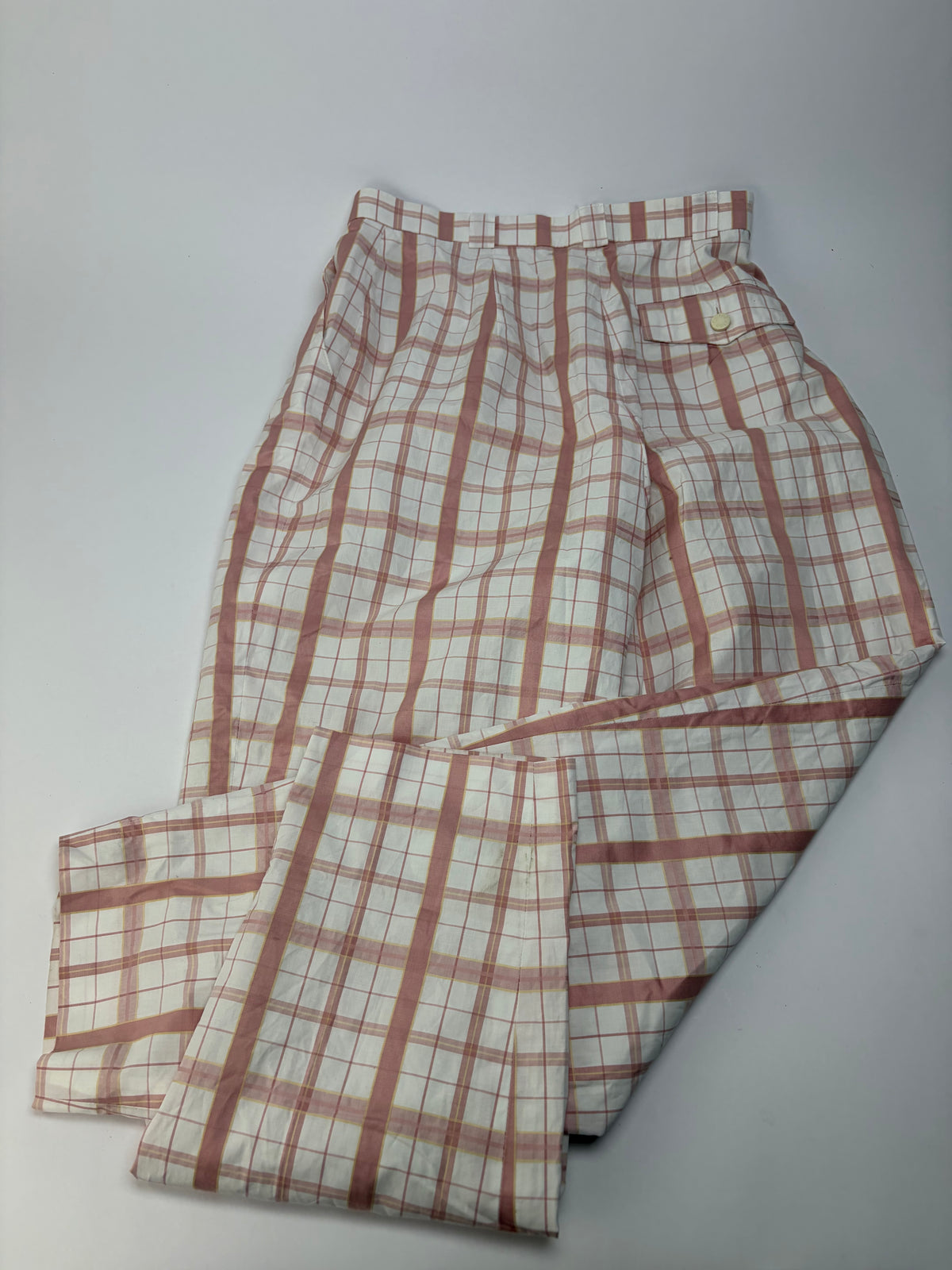 Vintage Chloe Plaid Trousers White Pink Yellow XS
