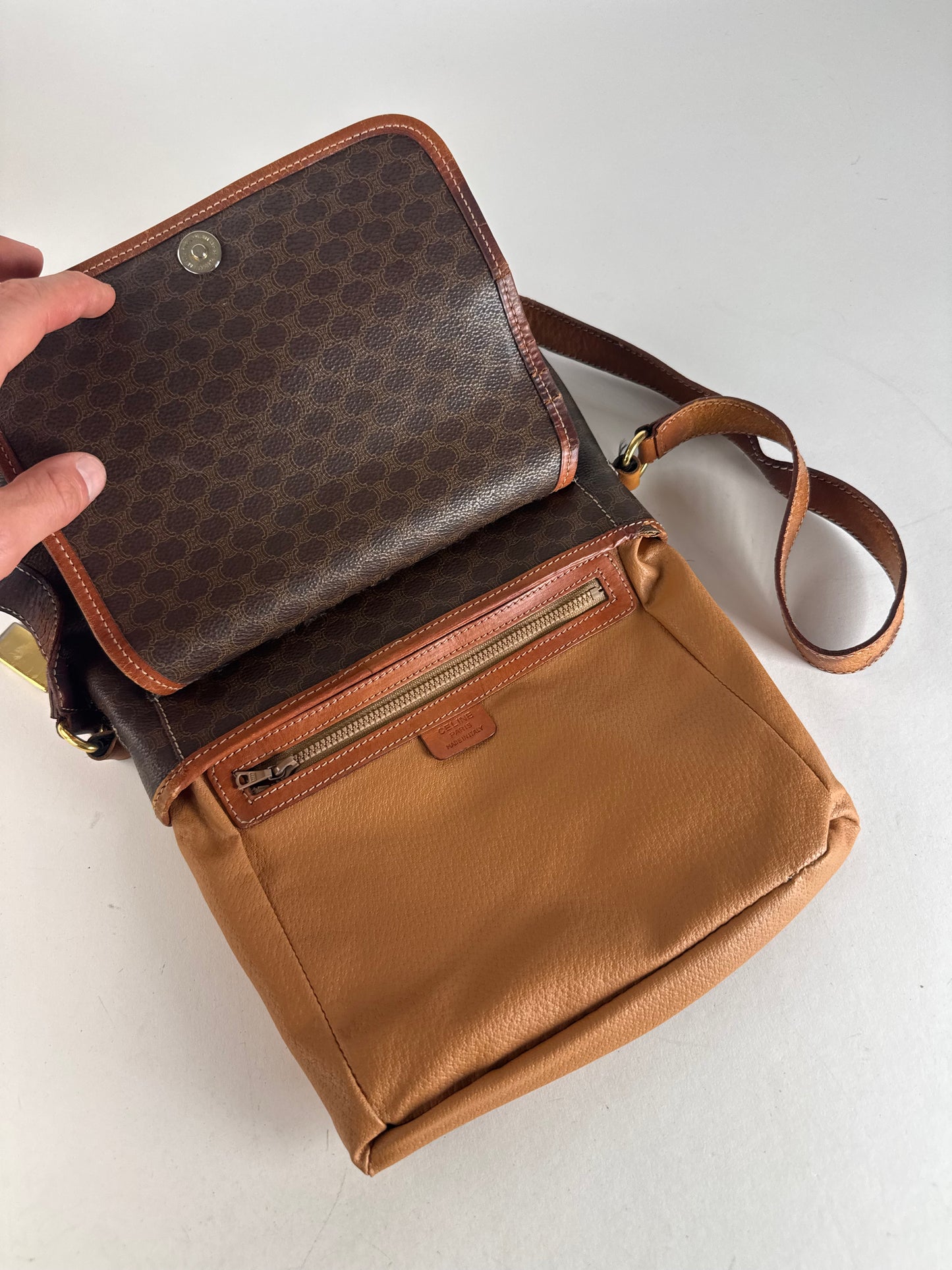 Vintage Celine Paris Triomphe Monogram Shoulder / Crossbody Bag Brown