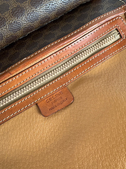 Vintage Celine Paris Triomphe Monogram Shoulder / Crossbody Bag Brown