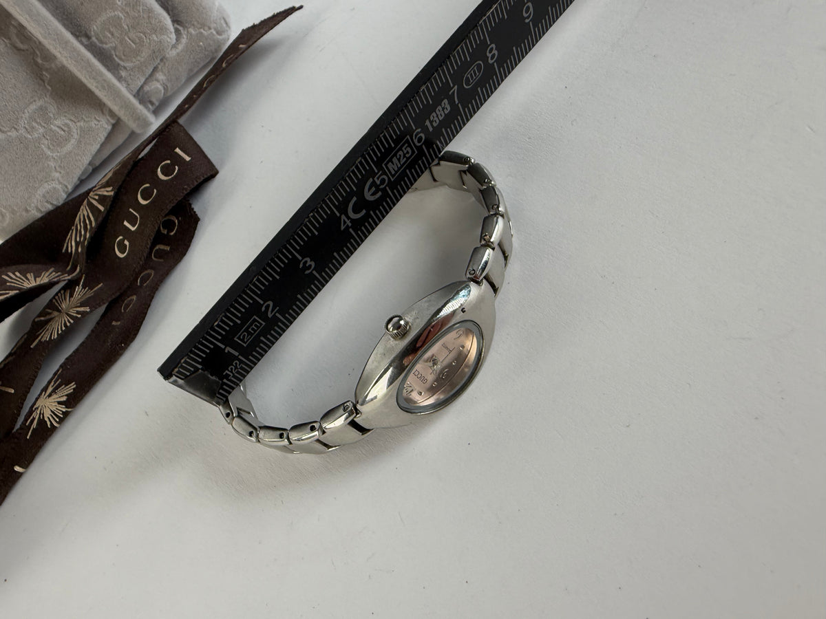 Vintage Gucci Stainless Steel Quartz Bracelet Watch Early 2000s Silver Rose Gold