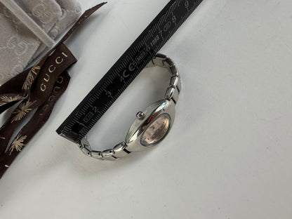 Vintage Gucci Stainless Steel Quartz Bracelet Watch Early 2000s Silver Rose Gold
