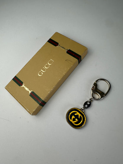 Vintage Gucci GG Logo Enamel Keychain Early 2000s Black Yellow