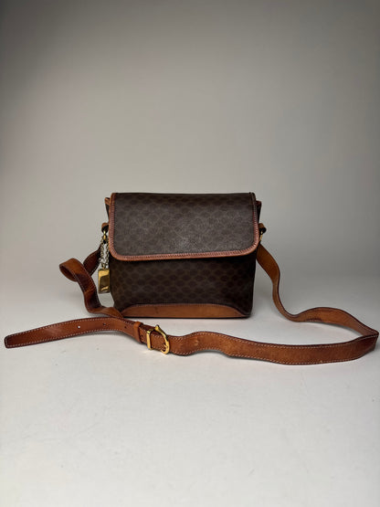 Vintage Celine Paris Triomphe Monogram Shoulder / Crossbody Bag Brown