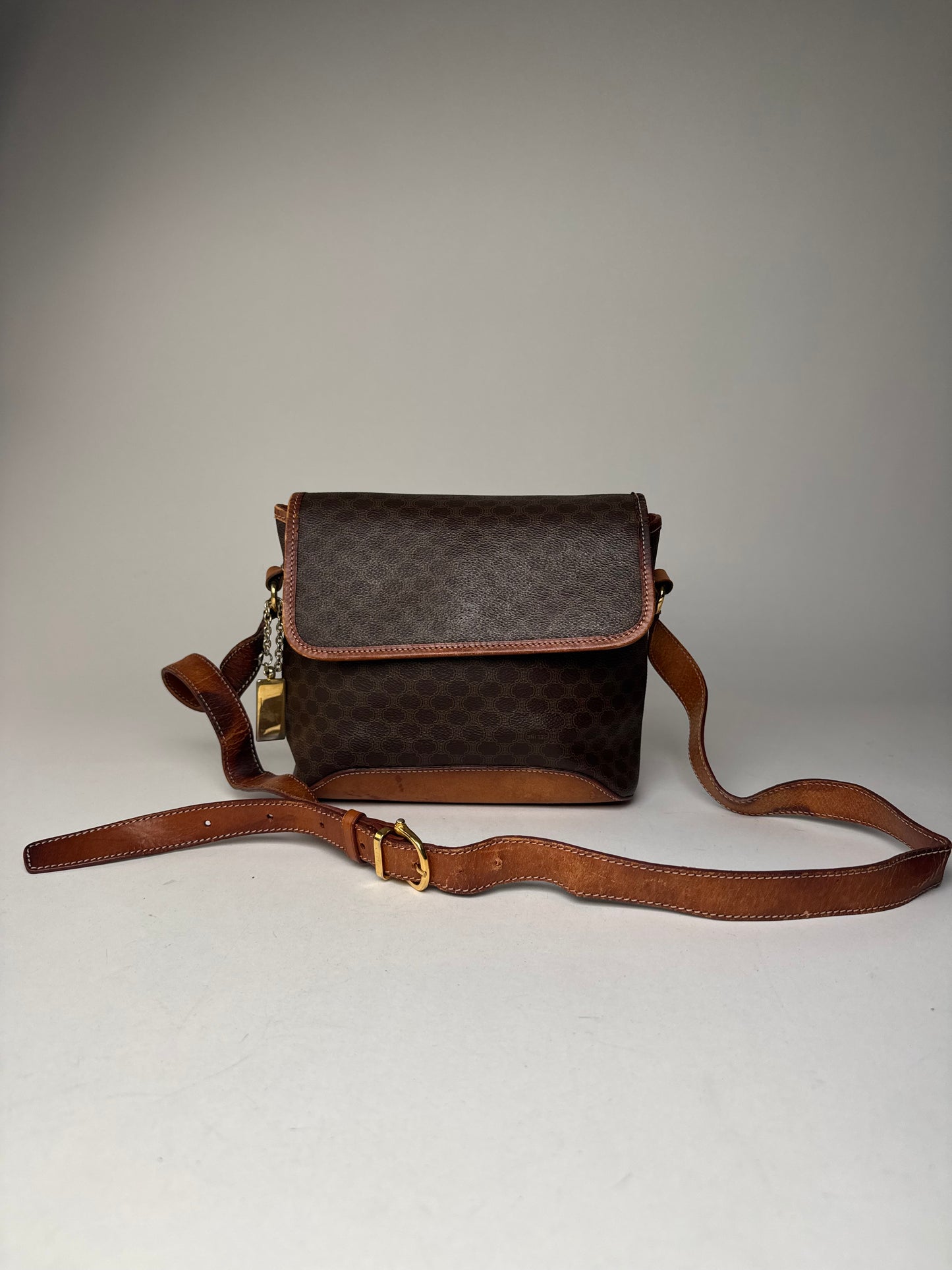 Vintage Celine Paris Triomphe Monogram Shoulder / Crossbody Bag Brown