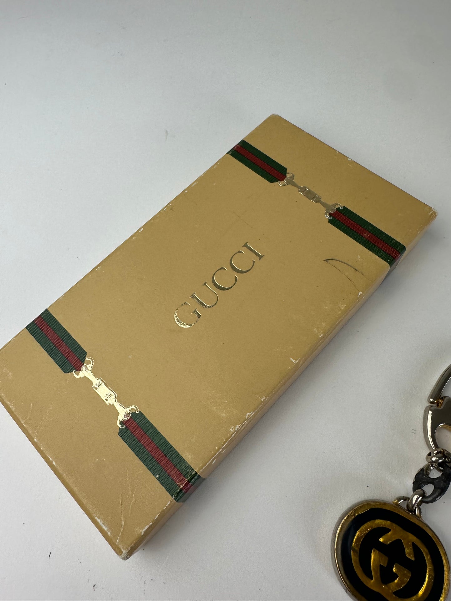 Vintage Gucci GG Logo Enamel Keychain Early 2000s Black Yellow
