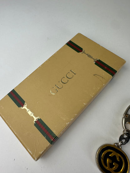 Vintage Gucci GG Logo Enamel Keychain Early 2000s Black Yellow