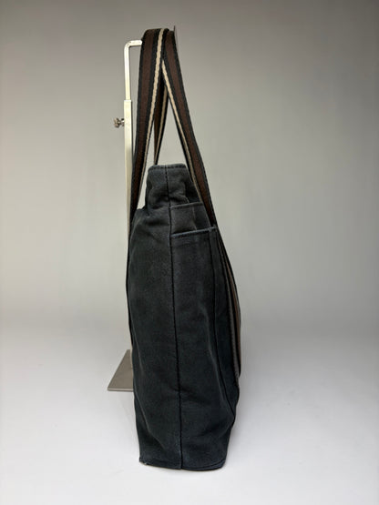 Vintage Hermes Garden Party Canvas Tote Dark Blue Brown