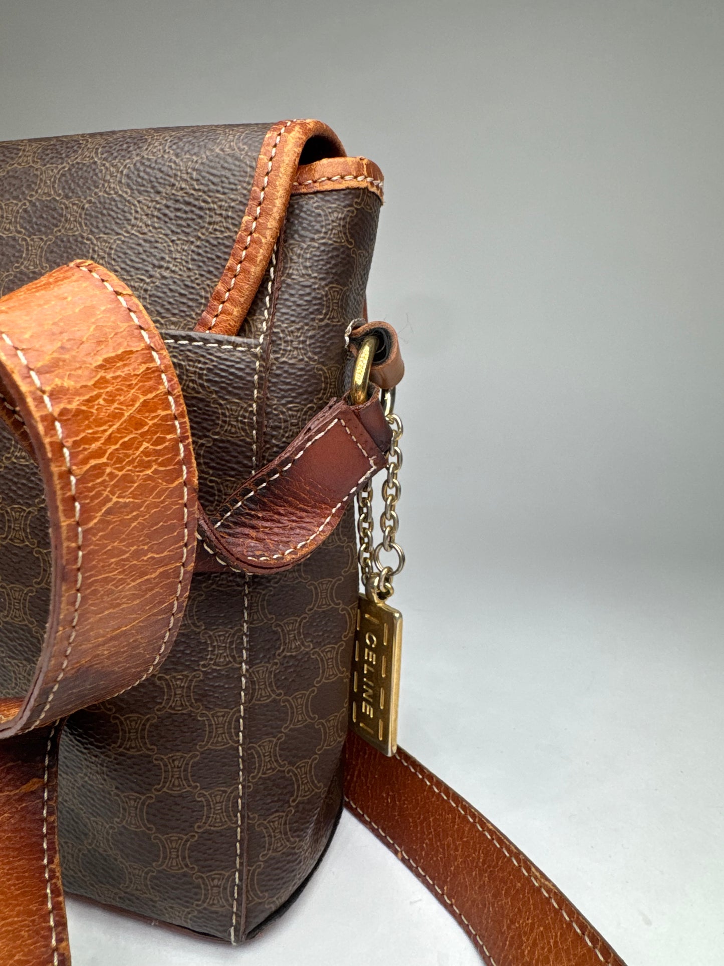 Vintage Celine Paris Triomphe Monogram Shoulder / Crossbody Bag Brown