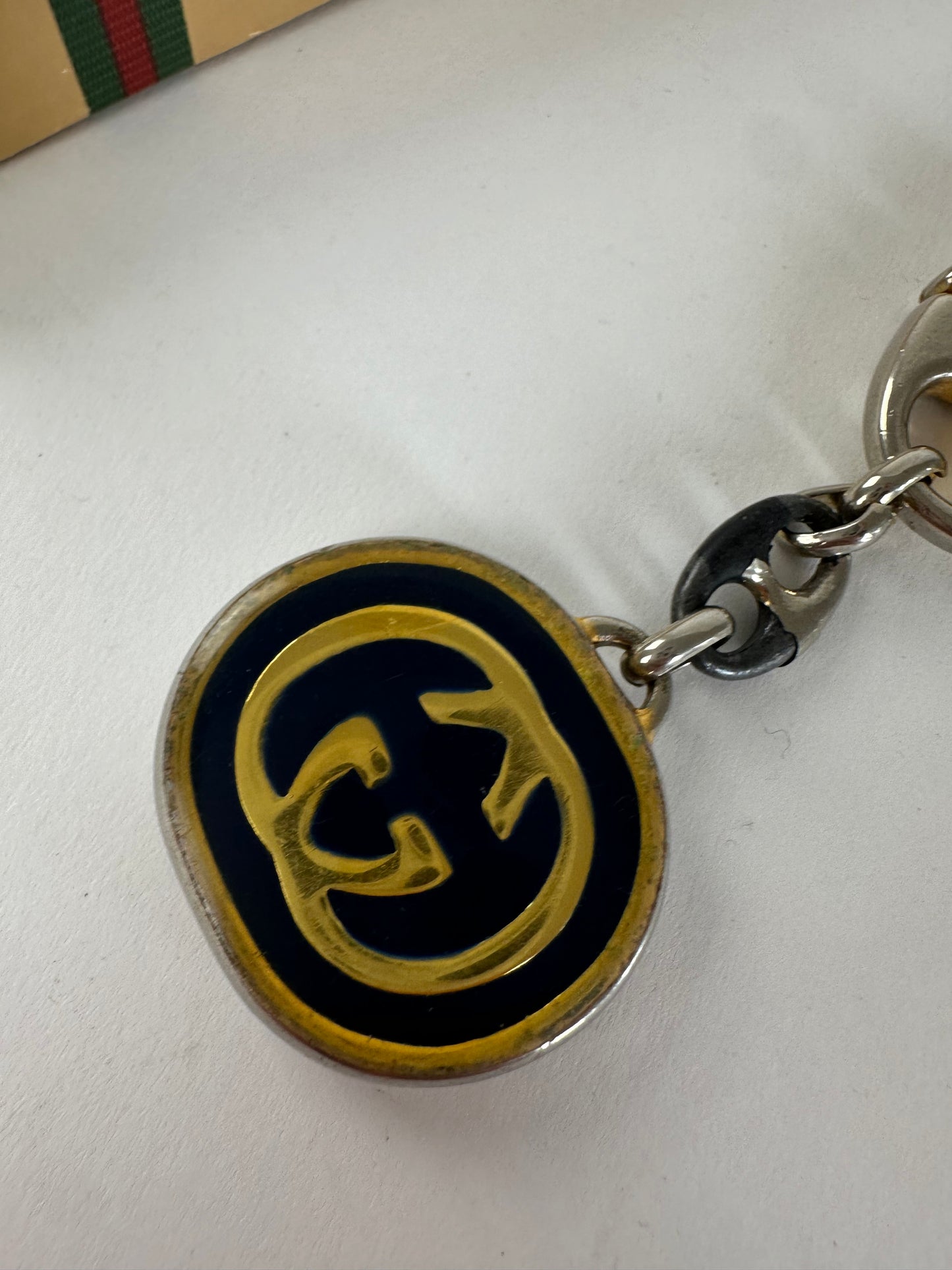 Vintage Gucci GG Logo Enamel Keychain Early 2000s Black Yellow