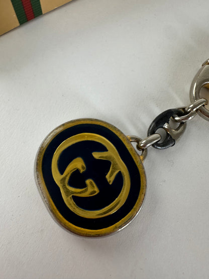 Vintage Gucci GG Logo Enamel Keychain Early 2000s Black Yellow