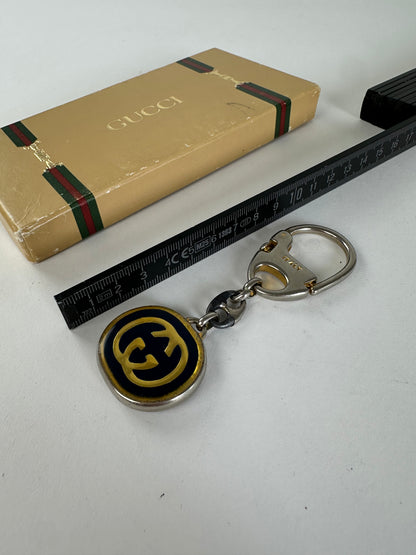 Vintage Gucci GG Logo Enamel Keychain Early 2000s Black Yellow