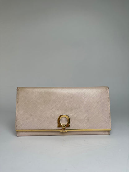 Vintage Salvatore Ferragamo Gancini Bifold Wallet Light Pink Gold