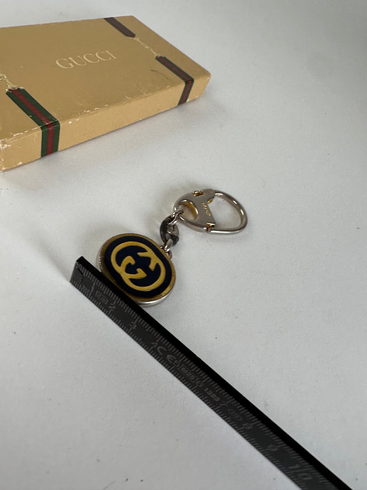 Vintage Gucci GG Logo Enamel Keychain Early 2000s Black Yellow