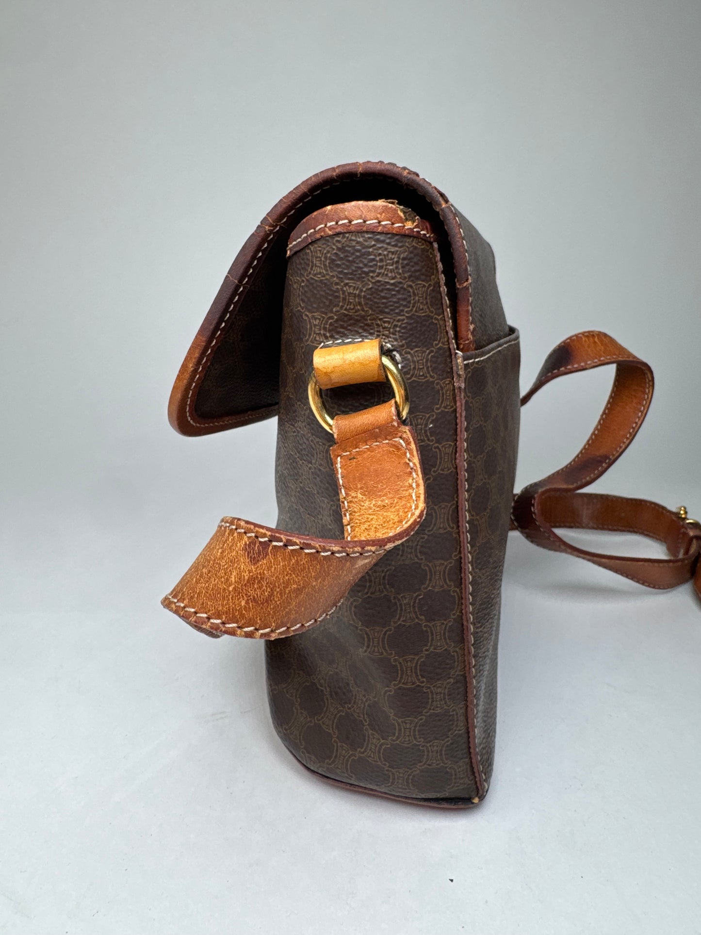 Vintage Celine Paris Triomphe Monogram Shoulder / Crossbody Bag Brown