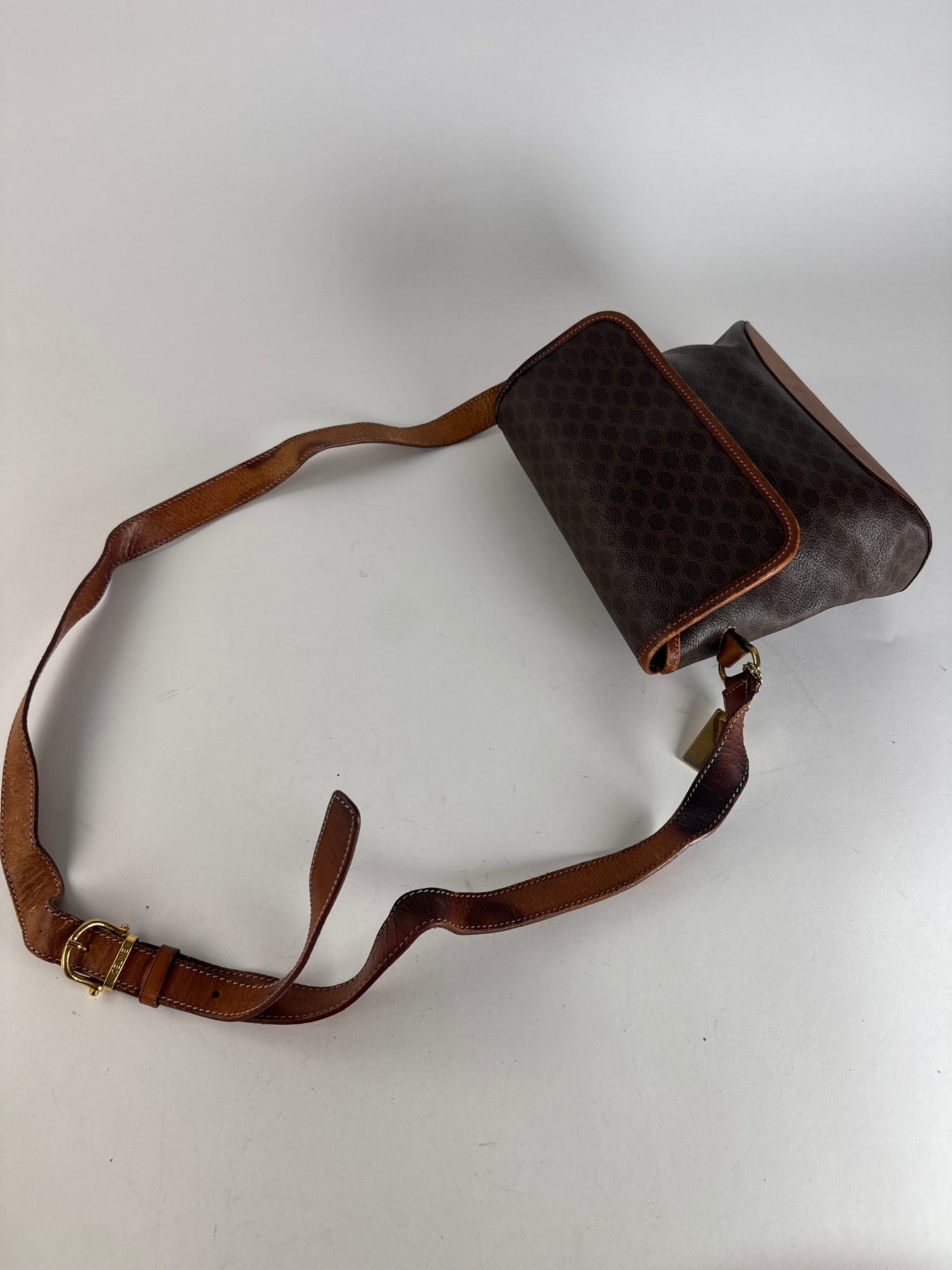 Vintage Celine Paris Triomphe Monogram Shoulder / Crossbody Bag Brown