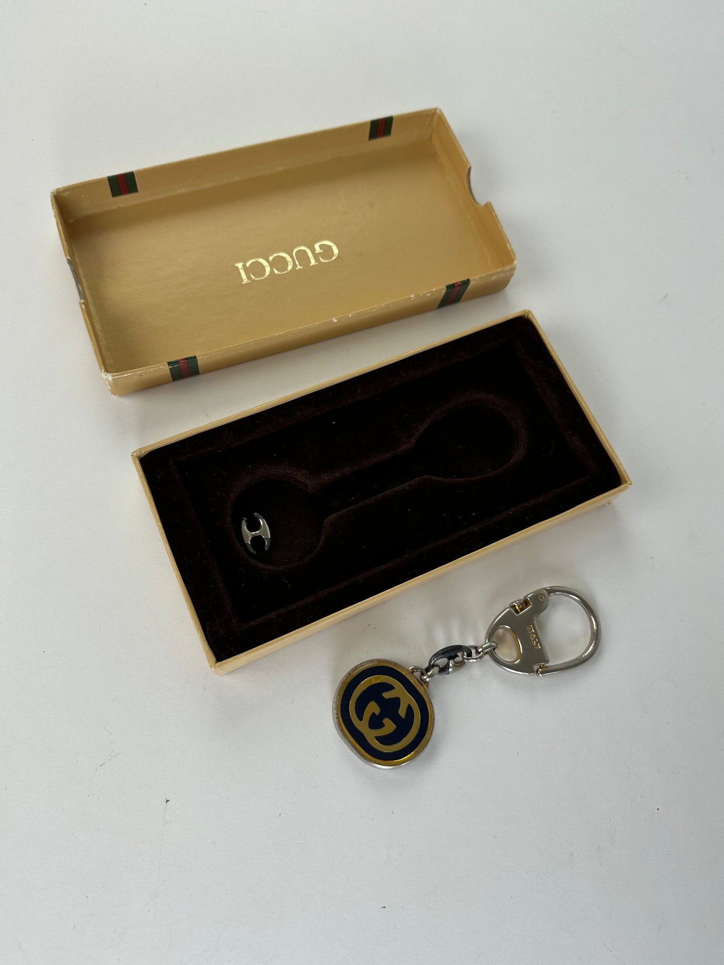 Vintage Gucci GG Logo Enamel Keychain Early 2000s Black Yellow