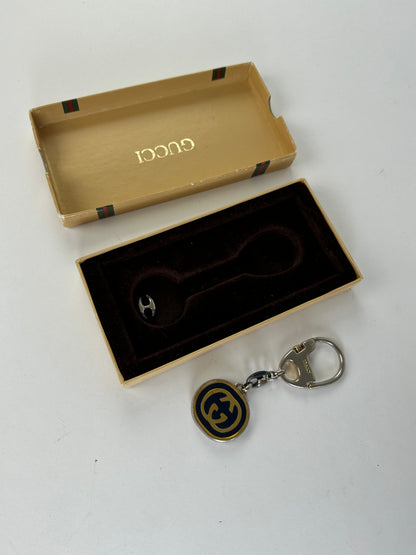 Vintage Gucci GG Logo Enamel Keychain Early 2000s Black Yellow