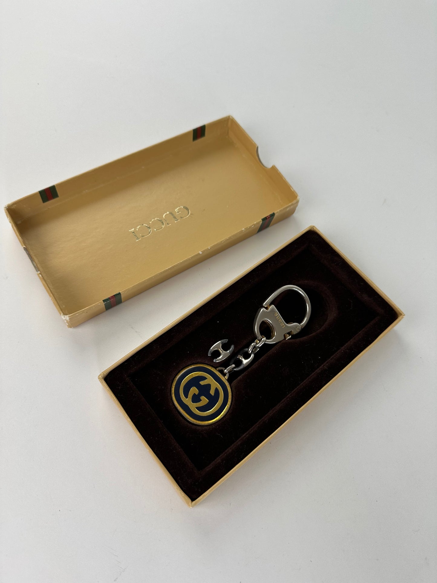 Vintage Gucci GG Logo Enamel Keychain Early 2000s Black Yellow