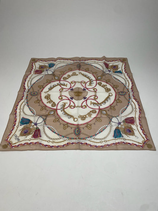 Vintage Celine Scarf White Brown