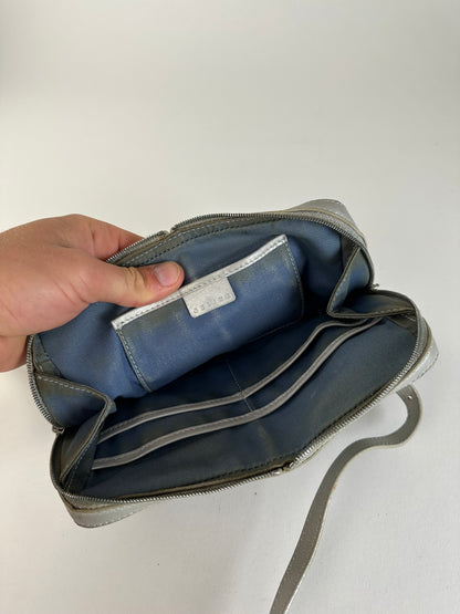 Vintage Celine Macadam Canvas Crossbody Bag Y2K Grey Cream