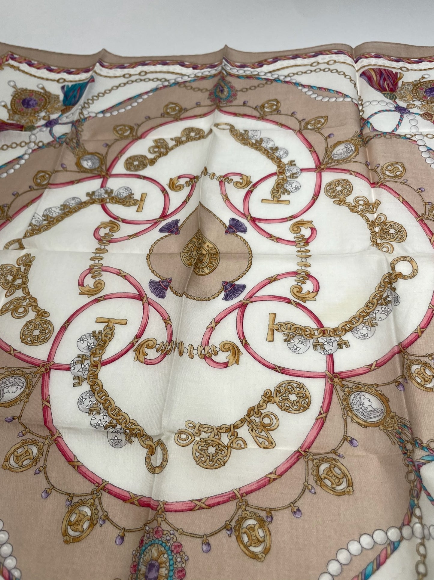 Vintage Celine Scarf White Brown