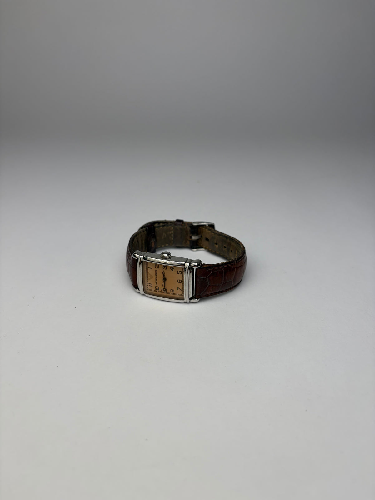 Vintage Emporio Armani Square Watch Crocodile-Effect Leather Brown