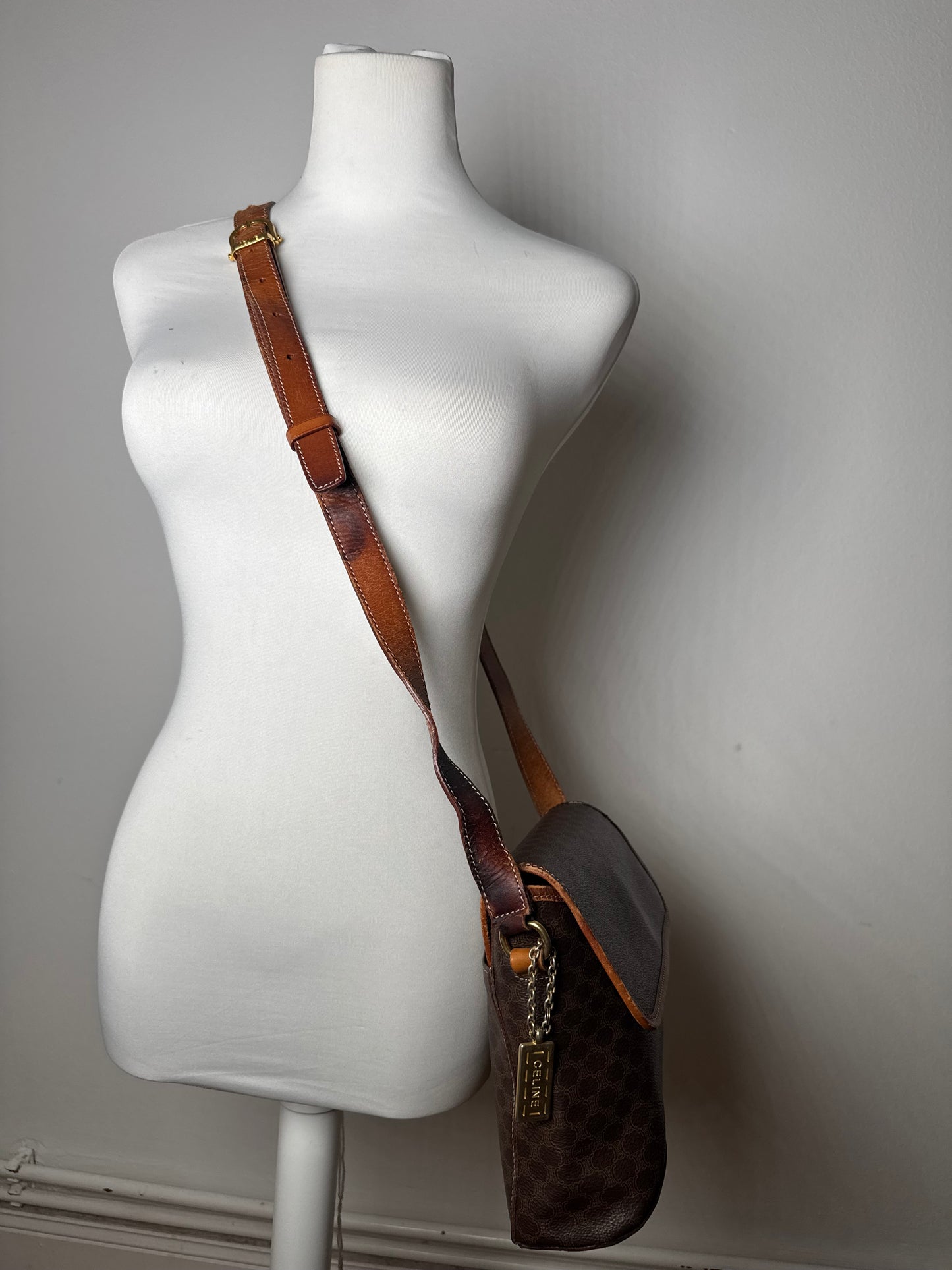 Vintage Celine Paris Triomphe Monogram Shoulder / Crossbody Bag Brown