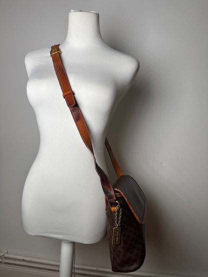 Vintage Celine Paris Triomphe Monogram Shoulder / Crossbody Bag Brown