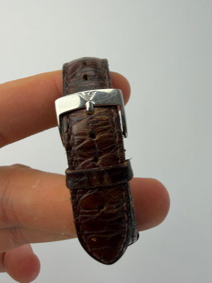 Vintage Emporio Armani Square Watch Crocodile-Effect Leather Brown