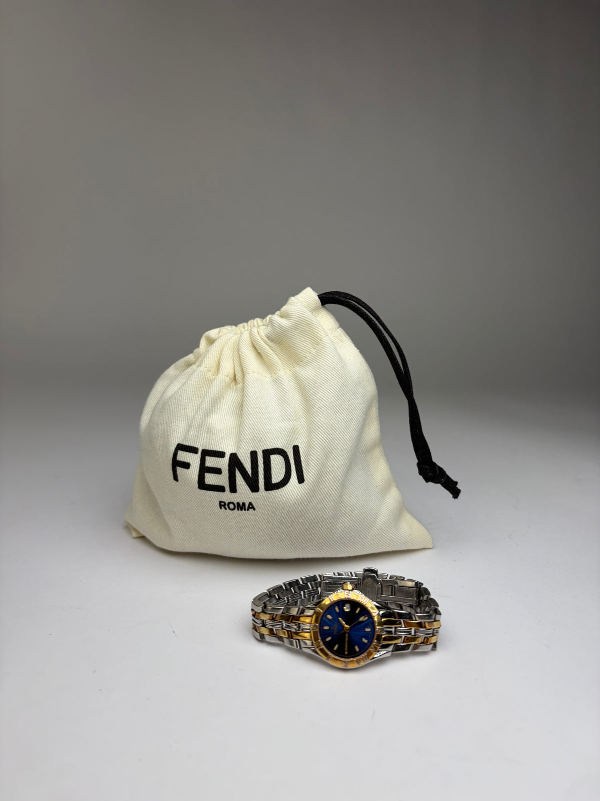 Vintage Fendi Two-Tone Quartz Bracelet Watch Late 1990s Blue Gold