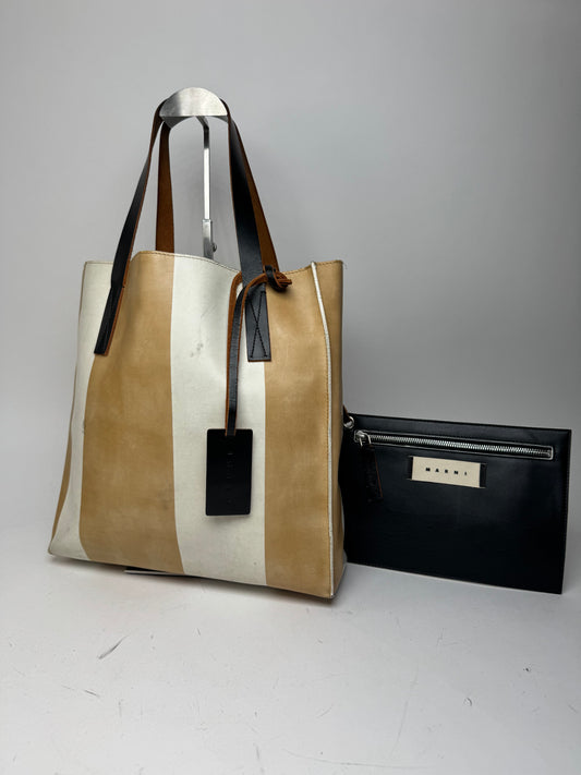 Vintage Marni tricolor Leather Tote Bag black white brown