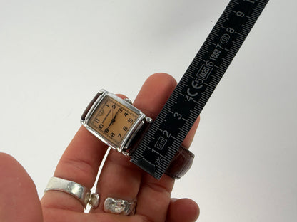 Vintage Emporio Armani Square Watch Crocodile-Effect Leather Brown