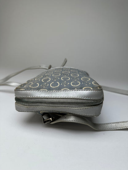 Vintage Celine Macadam Canvas Crossbody Bag Y2K Grey Cream