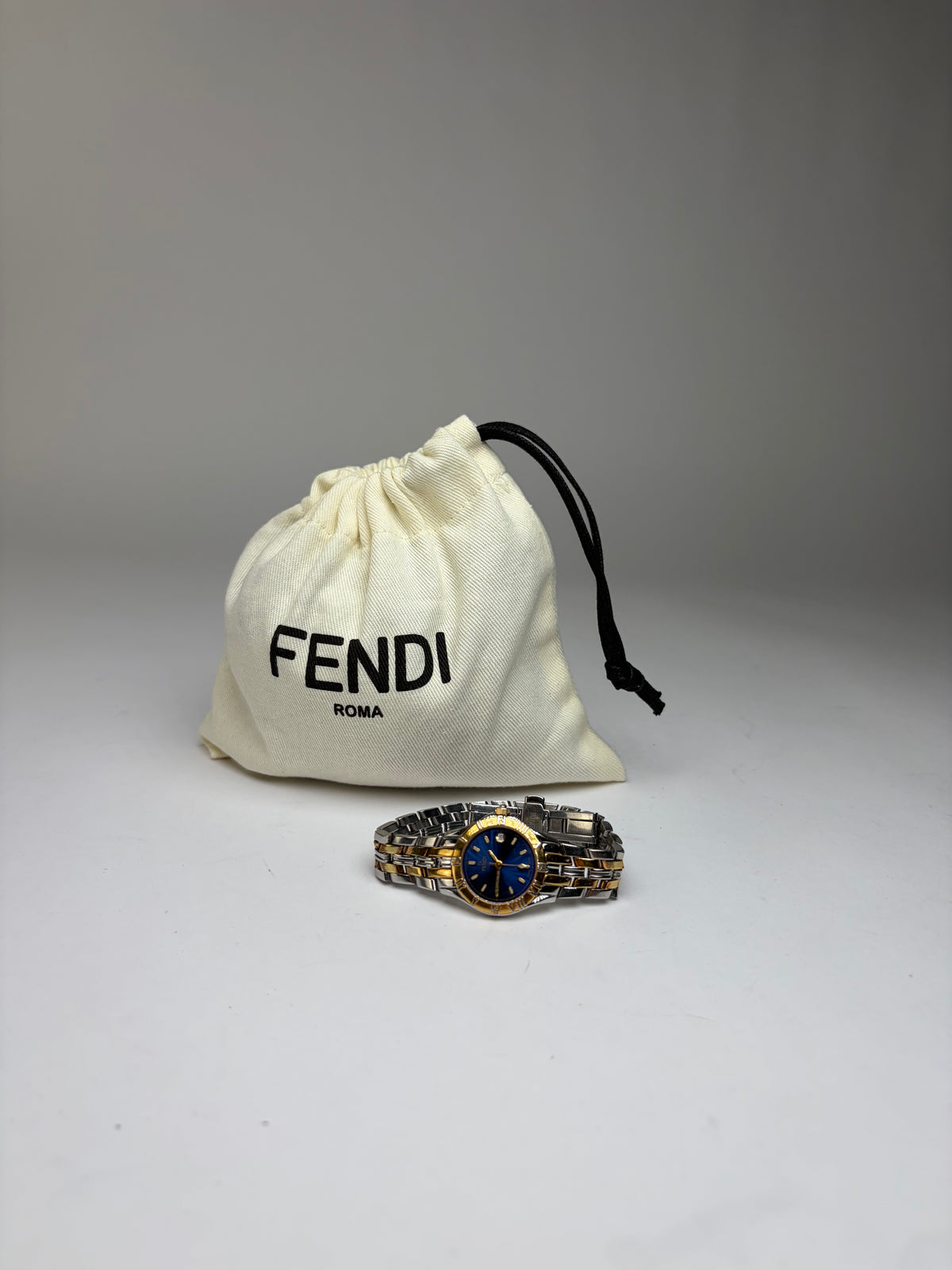 Vintage Fendi Two-Tone Quartz Bracelet Watch Late 1990s Blue Gold