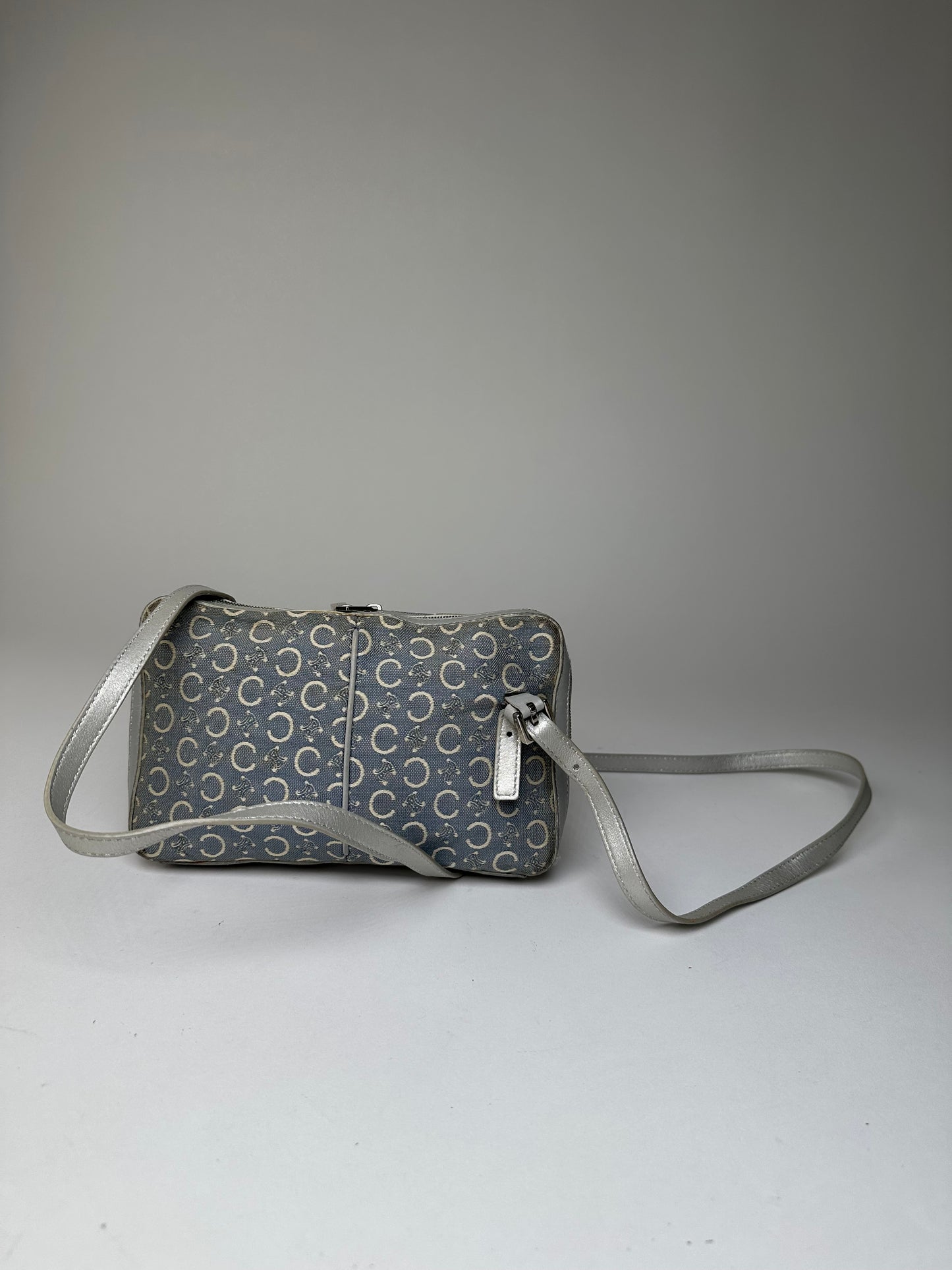 Vintage Celine Macadam Canvas Crossbody Bag Y2K Grey Cream