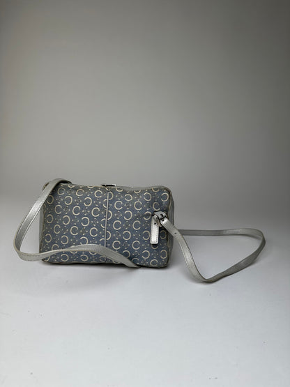 Vintage Celine Macadam Canvas Crossbody Bag Y2K Grey Cream