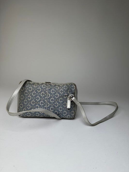 Vintage Celine Macadam Canvas Crossbody Bag Y2K Grey Cream