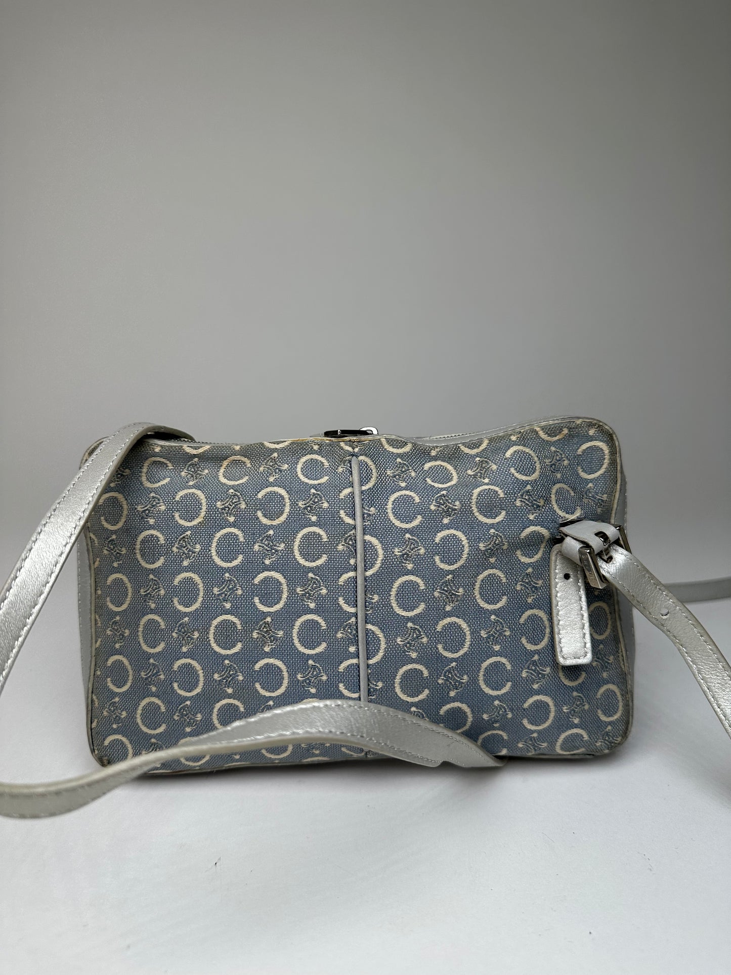 Vintage Celine Macadam Canvas Crossbody Bag Y2K Grey Cream