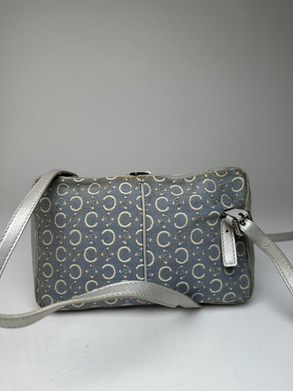 Vintage Celine Macadam Canvas Crossbody Bag Y2K Grey Cream