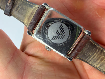 Vintage Emporio Armani Square Watch Crocodile-Effect Leather Brown