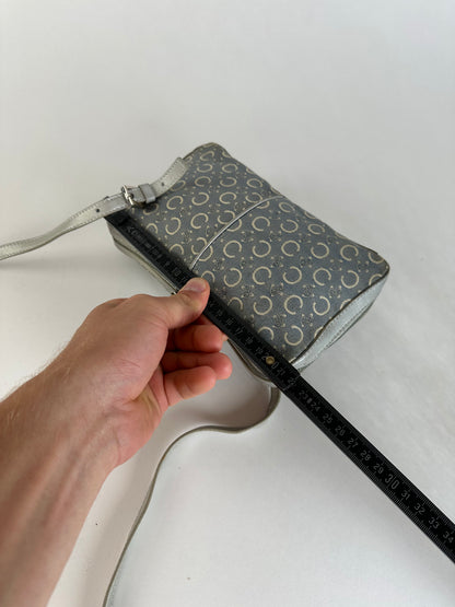 Vintage Celine Macadam Canvas Crossbody Bag Y2K Grey Cream