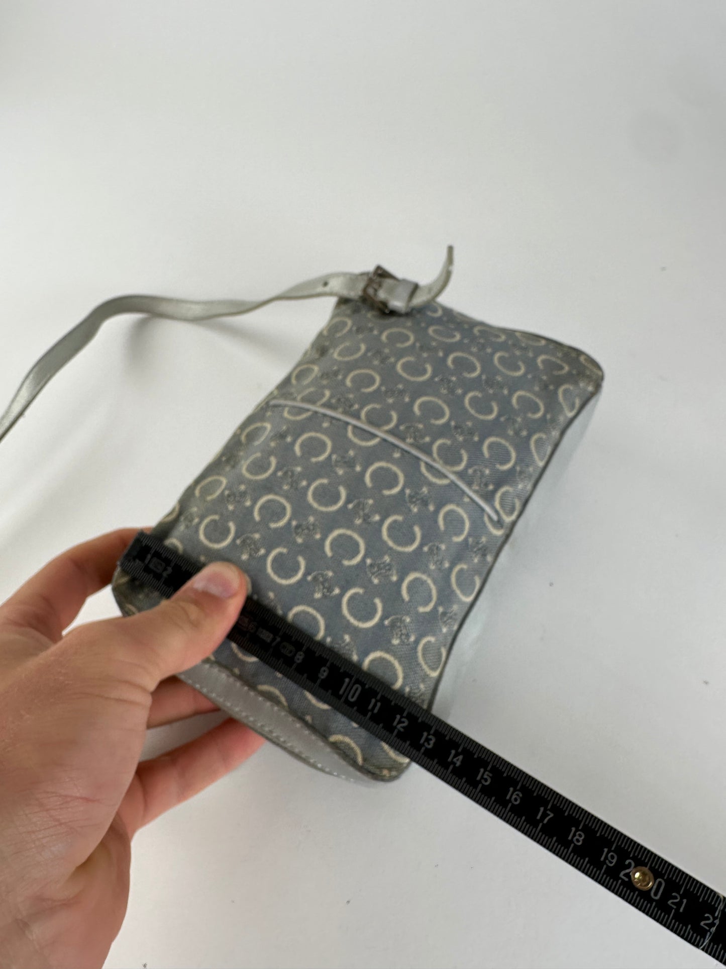 Vintage Celine Macadam Canvas Crossbody Bag Y2K Grey Cream