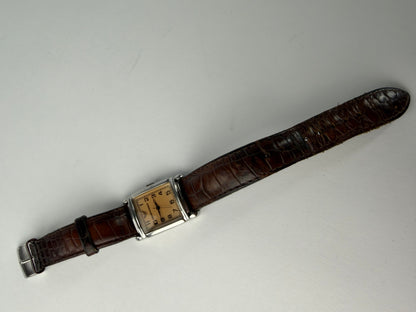 Vintage Emporio Armani Square Watch Crocodile-Effect Leather Brown