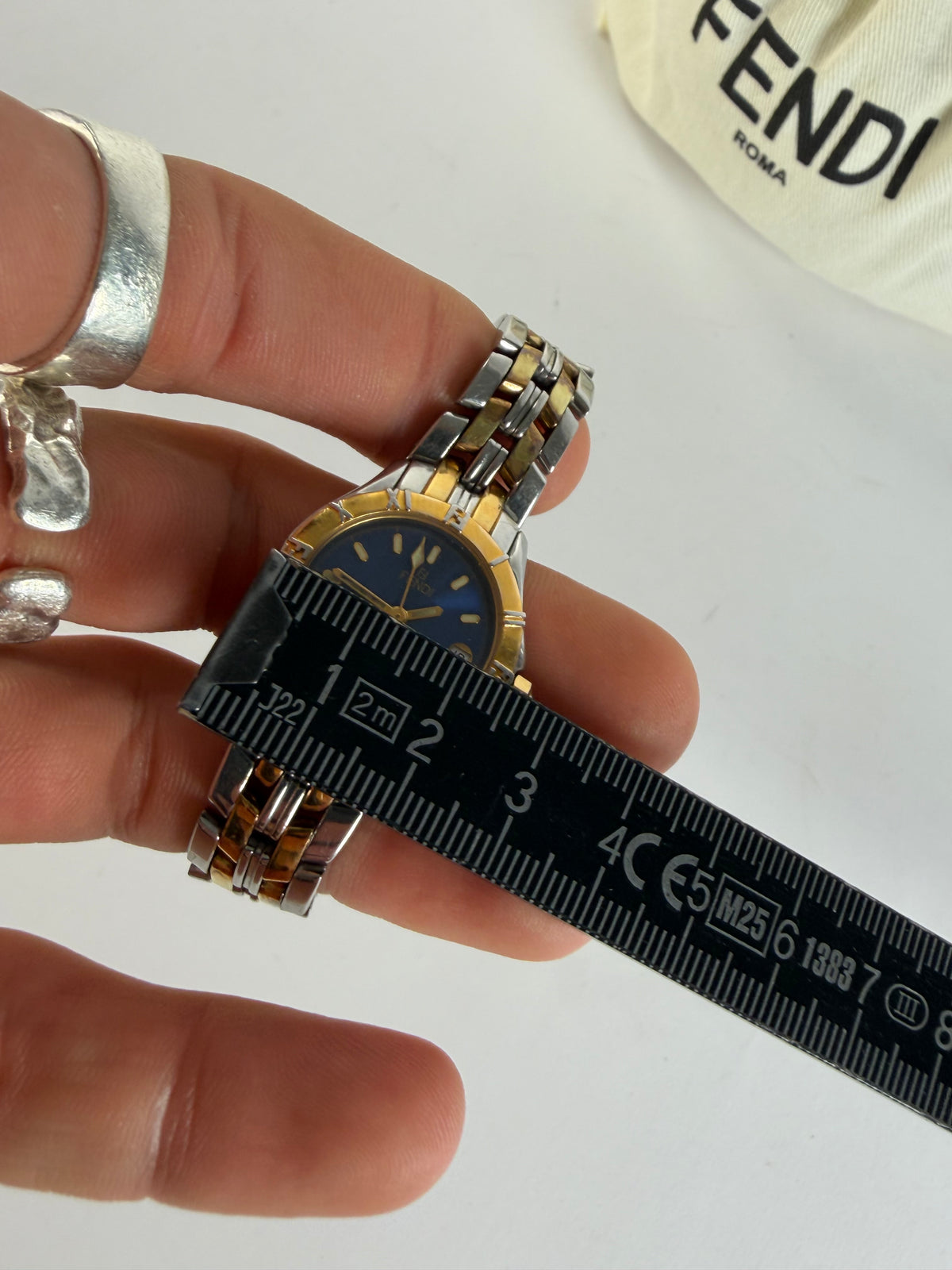 Vintage Fendi Two-Tone Quartz Bracelet Watch Late 1990s Blue Gold