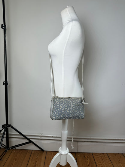 Vintage Celine Macadam Canvas Crossbody Bag Y2K Grey Cream