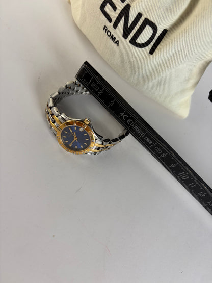 Vintage Fendi Two-Tone Quartz Bracelet Watch Late 1990s Blue Gold