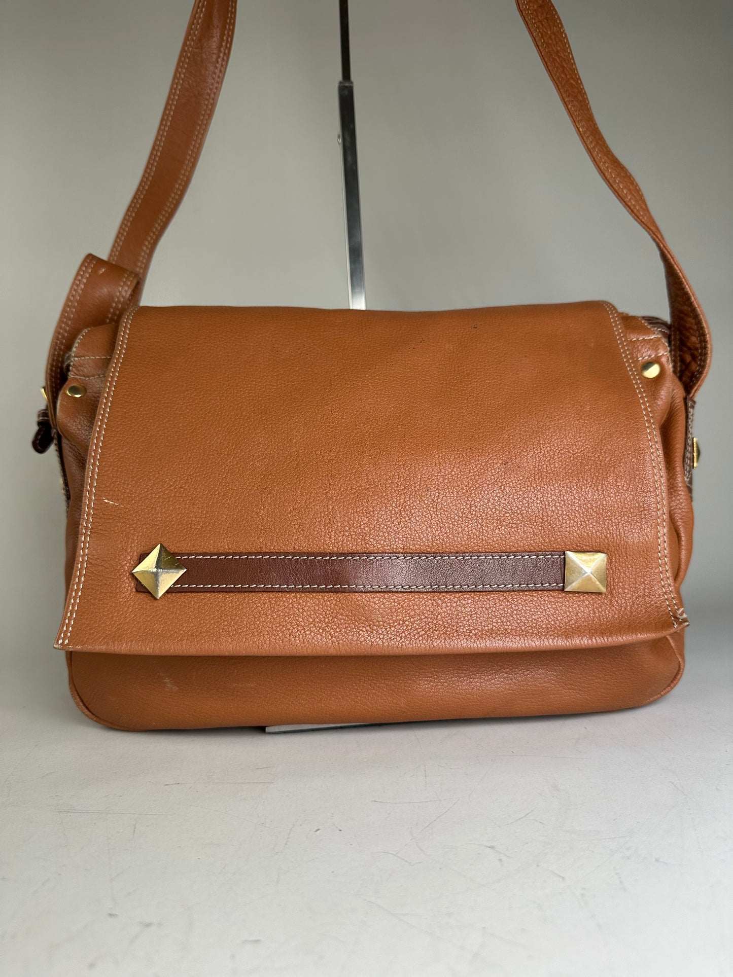 Vintage Givenchy Studded Leather Shoulder Bag Brown Gold
