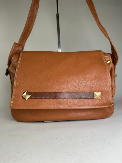Vintage Givenchy Studded Leather Shoulder Bag Brown Gold