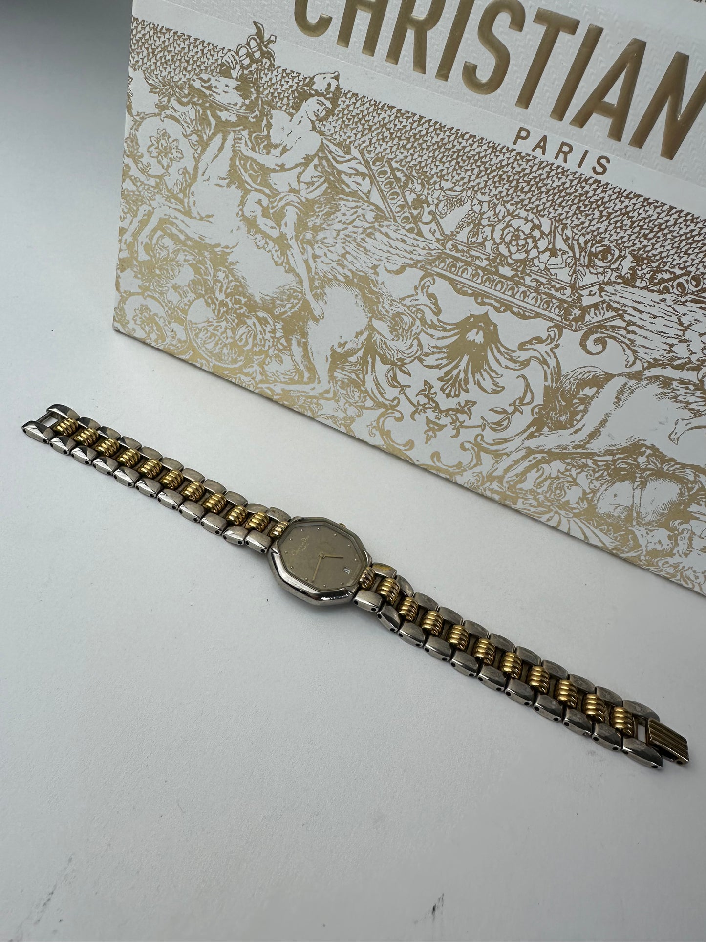 Vintage Dior Stainless Steel Bracelet Watch Y2K Silver Gold